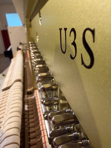 Yamaha, U3S, U3S model lettering close-up inside the piano