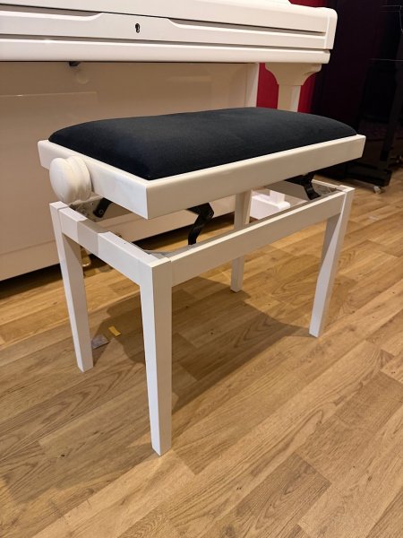 Yamaha, U3S, matching white piano bench with black upholstered seat