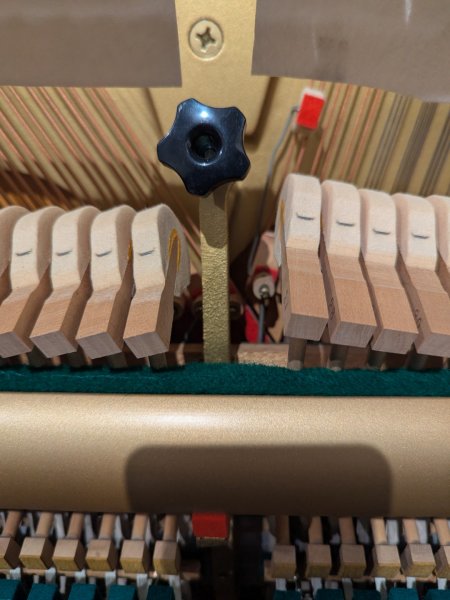 Yamaha, U30A, 48668xx, felt hammers and action components close-up