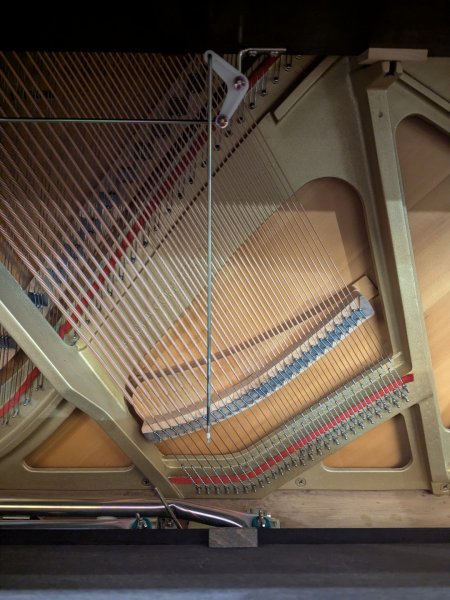 Yamaha, U30A, 48668xx, soundboard, iron frame and strings inside the piano